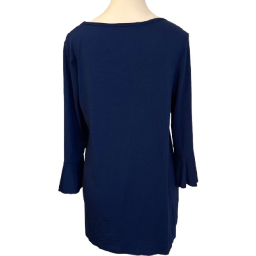 Women’s Navy Tunic Top Fluted Quarter Sleeves Oversized Classy Stretchy Medium - Picture 3 of 7